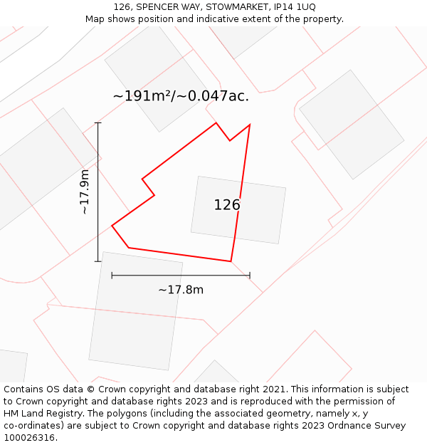 126, SPENCER WAY, STOWMARKET, IP14 1UQ: Plot and title map