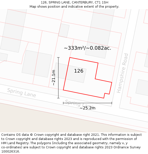 126, SPRING LANE, CANTERBURY, CT1 1SH: Plot and title map