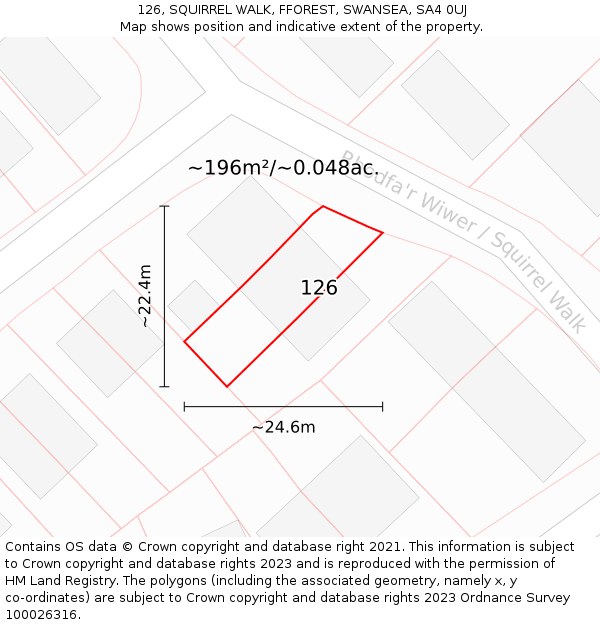 126, SQUIRREL WALK, FFOREST, SWANSEA, SA4 0UJ: Plot and title map