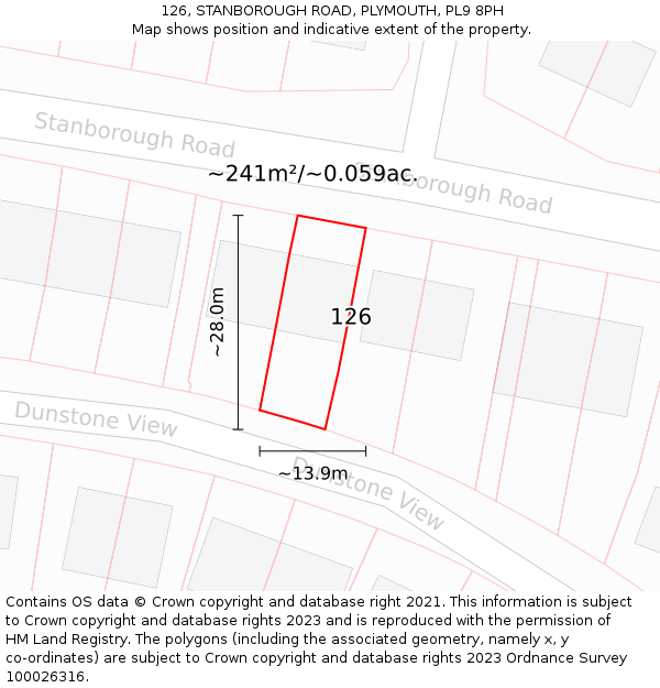 126, STANBOROUGH ROAD, PLYMOUTH, PL9 8PH: Plot and title map