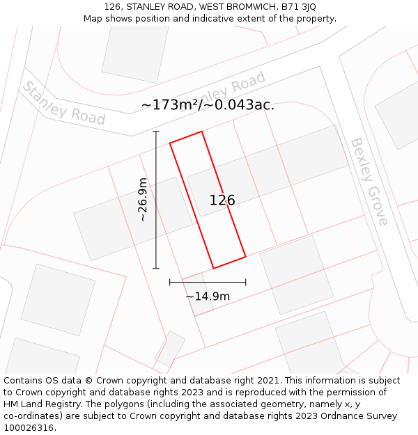 126, STANLEY ROAD, WEST BROMWICH, B71 3JQ: Plot and title map