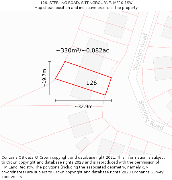 126, STERLING ROAD, SITTINGBOURNE, ME10 1SW: Plot and title map