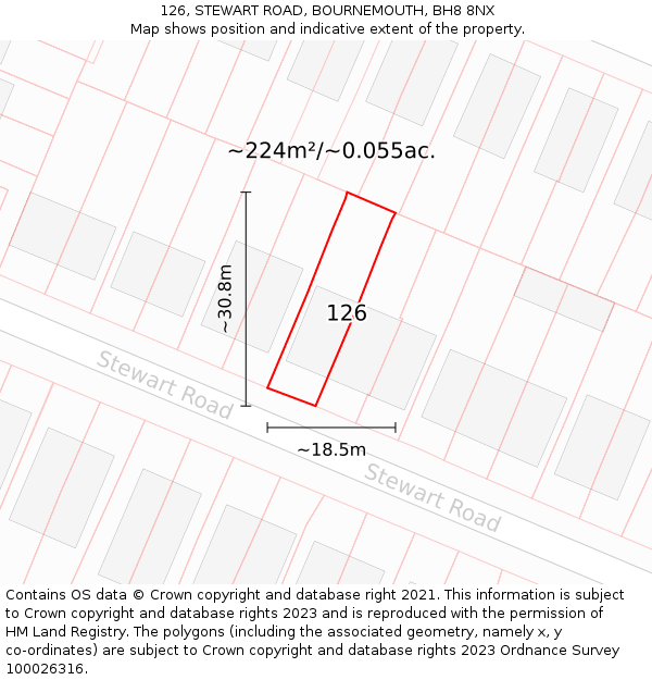 126, STEWART ROAD, BOURNEMOUTH, BH8 8NX: Plot and title map
