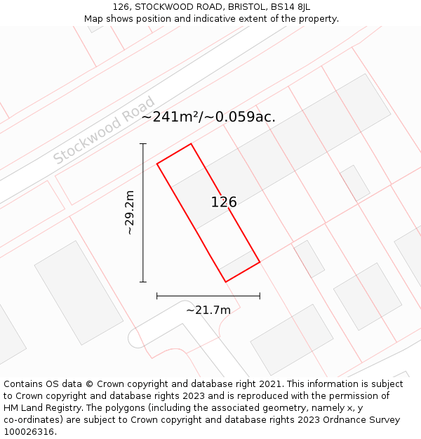 126, STOCKWOOD ROAD, BRISTOL, BS14 8JL: Plot and title map