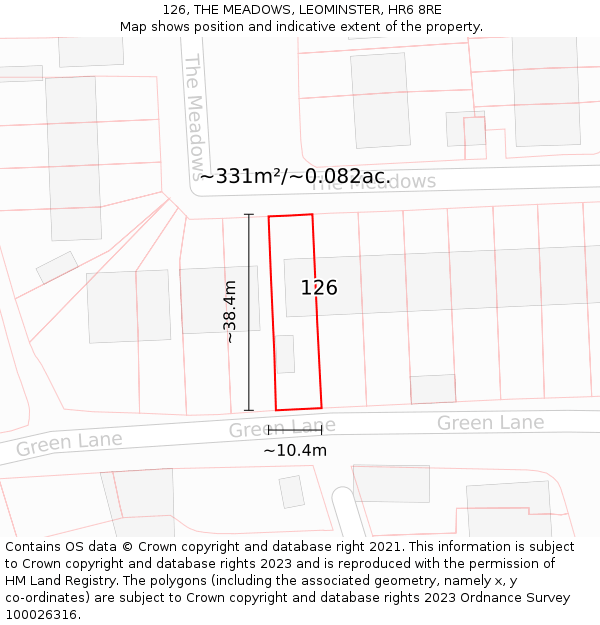 126, THE MEADOWS, LEOMINSTER, HR6 8RE: Plot and title map