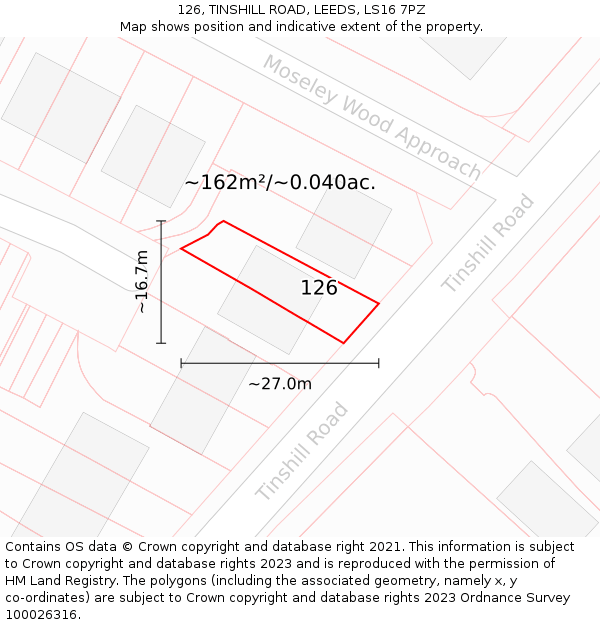 126, TINSHILL ROAD, LEEDS, LS16 7PZ: Plot and title map