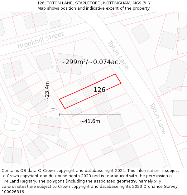 126, TOTON LANE, STAPLEFORD, NOTTINGHAM, NG9 7HY: Plot and title map