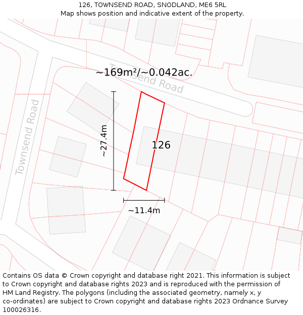 126, TOWNSEND ROAD, SNODLAND, ME6 5RL: Plot and title map