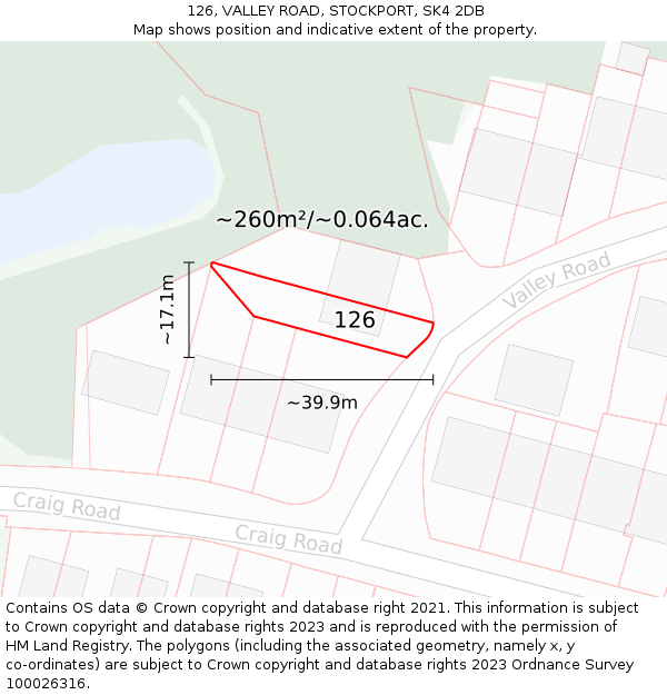 126, VALLEY ROAD, STOCKPORT, SK4 2DB: Plot and title map