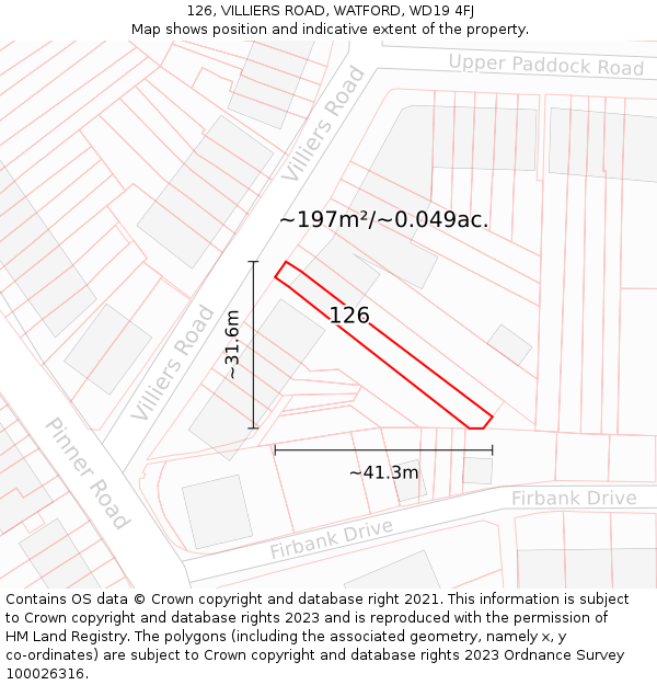 126, VILLIERS ROAD, WATFORD, WD19 4FJ: Plot and title map