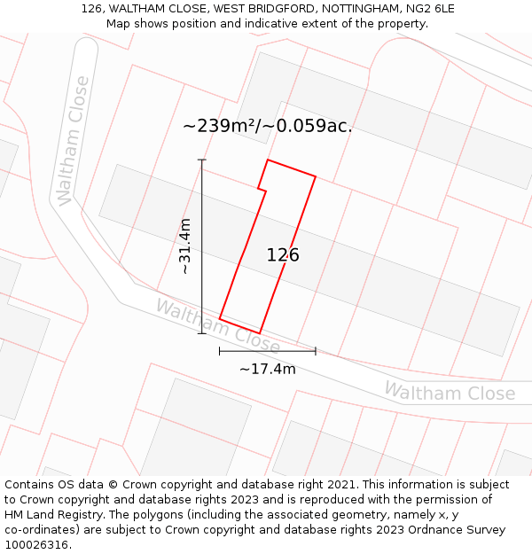 126, WALTHAM CLOSE, WEST BRIDGFORD, NOTTINGHAM, NG2 6LE: Plot and title map