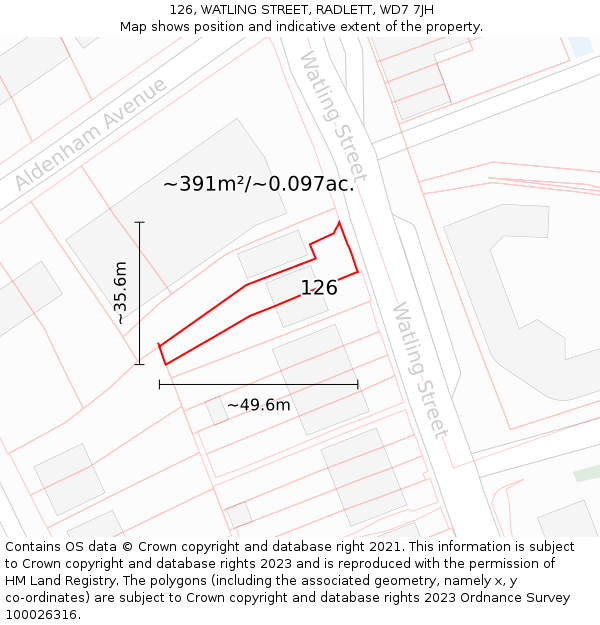 126, WATLING STREET, RADLETT, WD7 7JH: Plot and title map