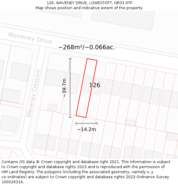 126, WAVENEY DRIVE, LOWESTOFT, NR33 0TP: Plot and title map