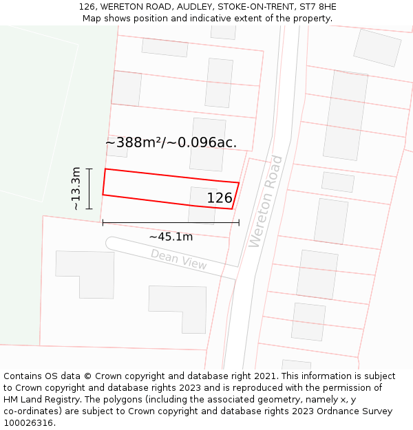 126, WERETON ROAD, AUDLEY, STOKE-ON-TRENT, ST7 8HE: Plot and title map