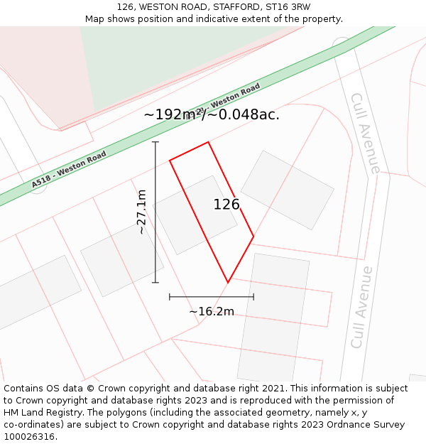 126, WESTON ROAD, STAFFORD, ST16 3RW: Plot and title map