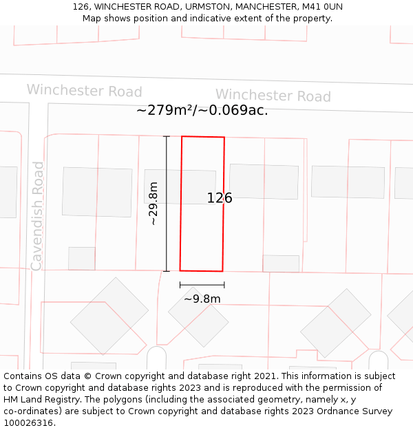 126, WINCHESTER ROAD, URMSTON, MANCHESTER, M41 0UN: Plot and title map