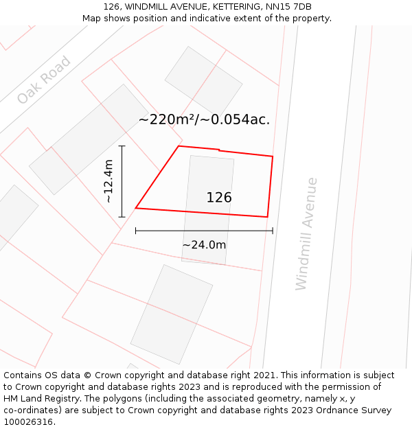 126, WINDMILL AVENUE, KETTERING, NN15 7DB: Plot and title map