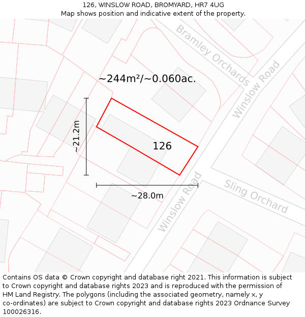 126, WINSLOW ROAD, BROMYARD, HR7 4UG: Plot and title map