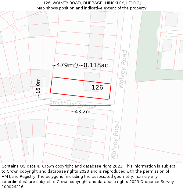 126, WOLVEY ROAD, BURBAGE, HINCKLEY, LE10 2JJ: Plot and title map