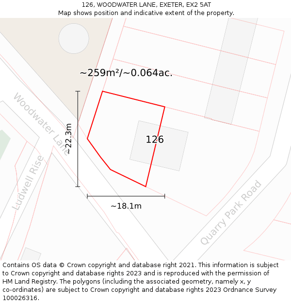 126, WOODWATER LANE, EXETER, EX2 5AT: Plot and title map