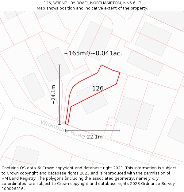 126, WRENBURY ROAD, NORTHAMPTON, NN5 6HB: Plot and title map