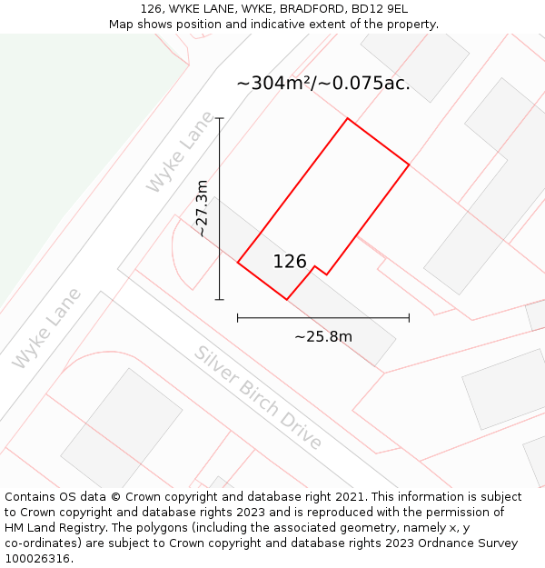 126, WYKE LANE, WYKE, BRADFORD, BD12 9EL: Plot and title map