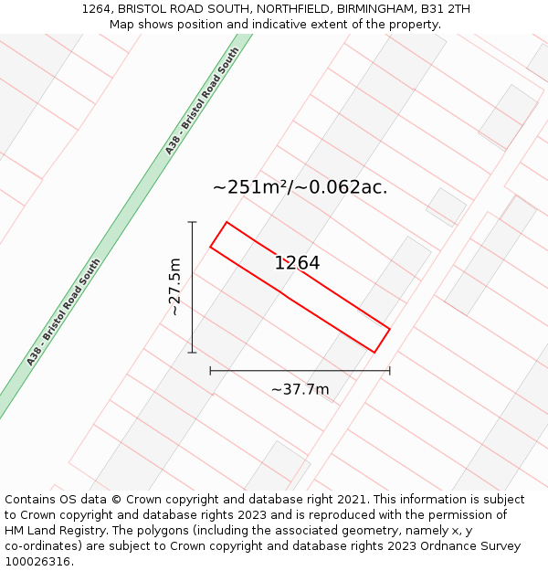 1264, BRISTOL ROAD SOUTH, NORTHFIELD, BIRMINGHAM, B31 2TH: Plot and title map