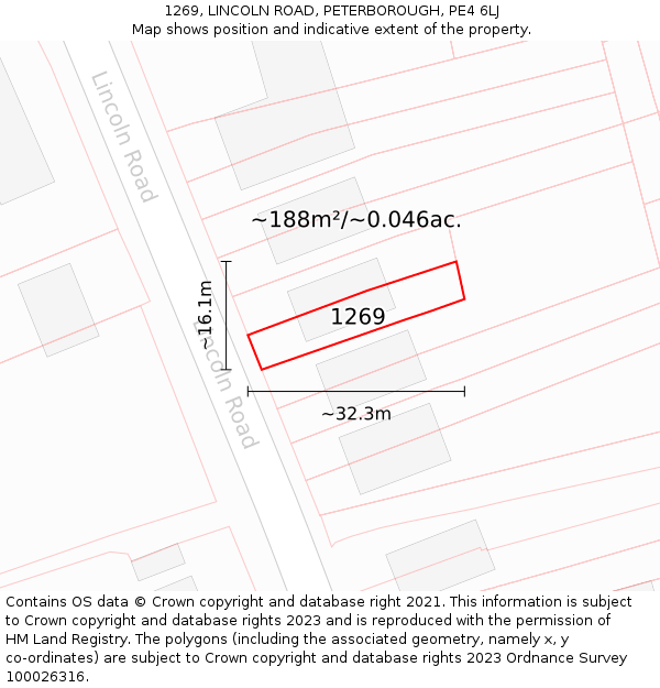 1269, LINCOLN ROAD, PETERBOROUGH, PE4 6LJ: Plot and title map