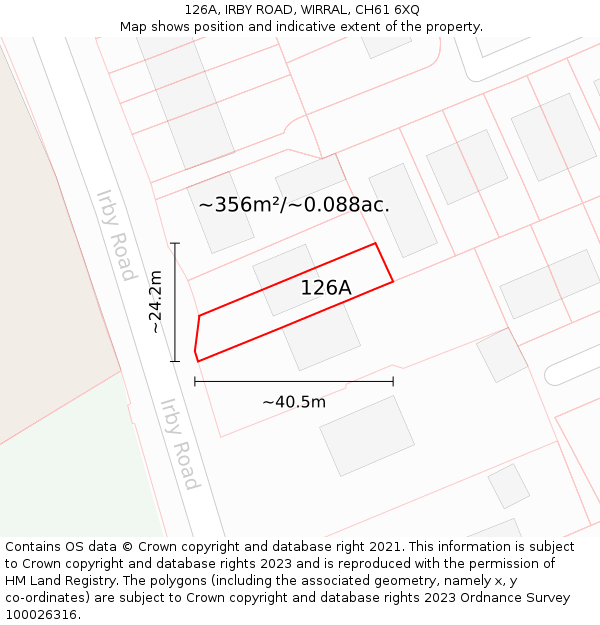 126A, IRBY ROAD, WIRRAL, CH61 6XQ: Plot and title map