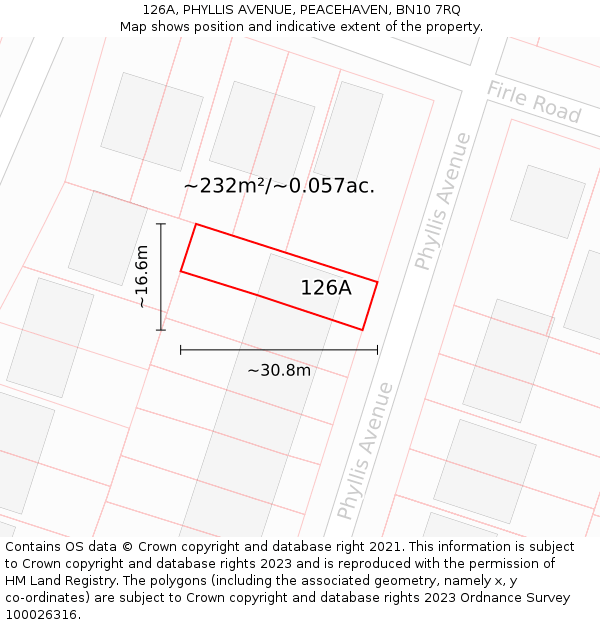 126A, PHYLLIS AVENUE, PEACEHAVEN, BN10 7RQ: Plot and title map