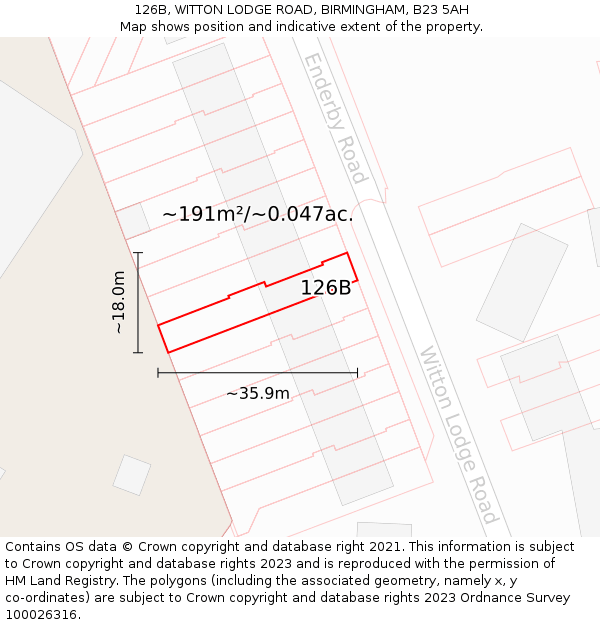 126B, WITTON LODGE ROAD, BIRMINGHAM, B23 5AH: Plot and title map