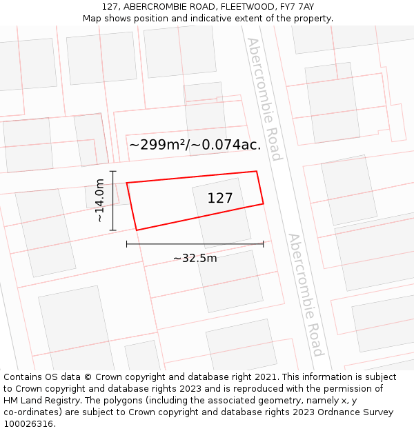 127, ABERCROMBIE ROAD, FLEETWOOD, FY7 7AY: Plot and title map