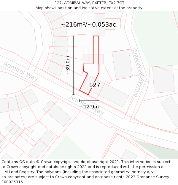 127, ADMIRAL WAY, EXETER, EX2 7GT: Plot and title map