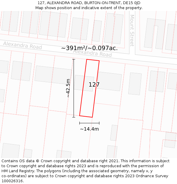 127, ALEXANDRA ROAD, BURTON-ON-TRENT, DE15 0JD: Plot and title map