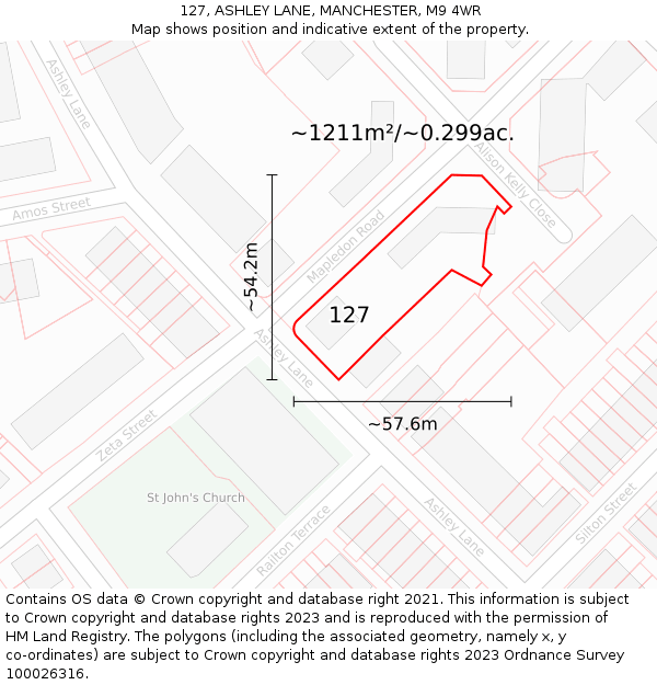 127, ASHLEY LANE, MANCHESTER, M9 4WR: Plot and title map