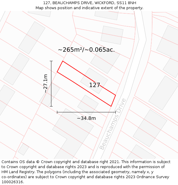 127, BEAUCHAMPS DRIVE, WICKFORD, SS11 8NH: Plot and title map