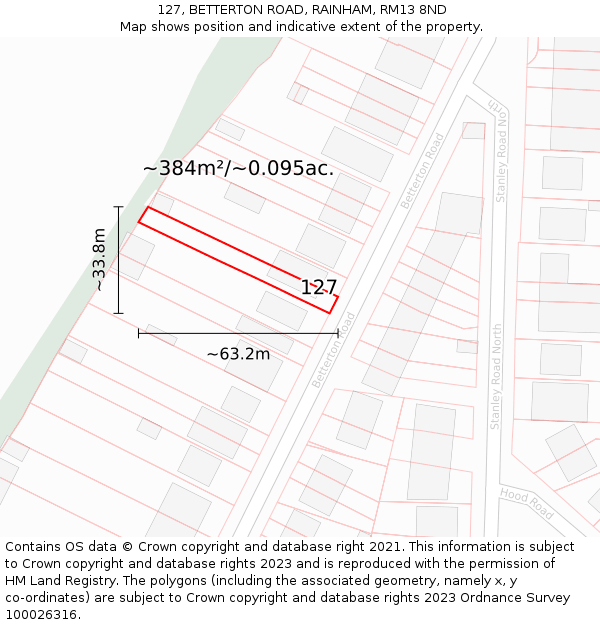 127, BETTERTON ROAD, RAINHAM, RM13 8ND: Plot and title map