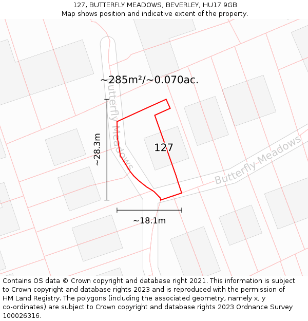 127, BUTTERFLY MEADOWS, BEVERLEY, HU17 9GB: Plot and title map