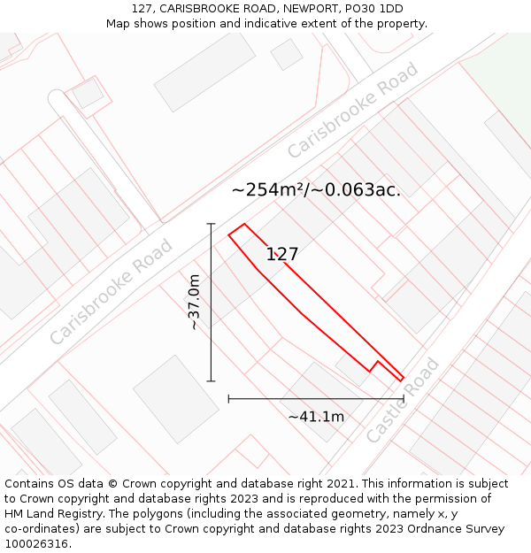 127, CARISBROOKE ROAD, NEWPORT, PO30 1DD: Plot and title map