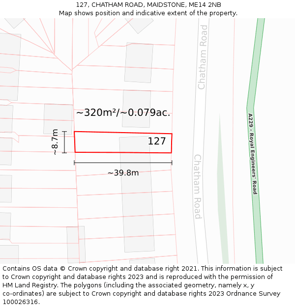 127, CHATHAM ROAD, MAIDSTONE, ME14 2NB: Plot and title map