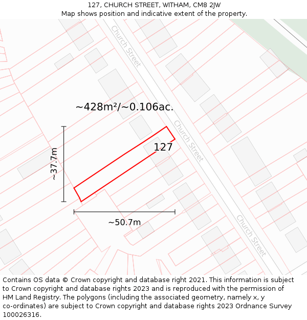 127, CHURCH STREET, WITHAM, CM8 2JW: Plot and title map