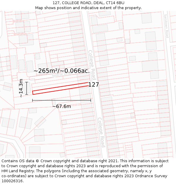 127, COLLEGE ROAD, DEAL, CT14 6BU: Plot and title map