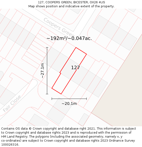 127, COOPERS GREEN, BICESTER, OX26 4US: Plot and title map