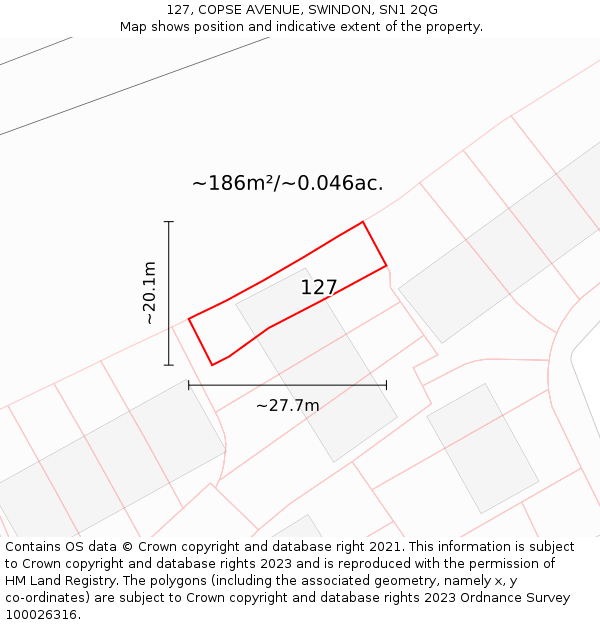 127, COPSE AVENUE, SWINDON, SN1 2QG: Plot and title map