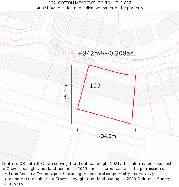 127, COTTON MEADOWS, BOLTON, BL1 8FZ: Plot and title map