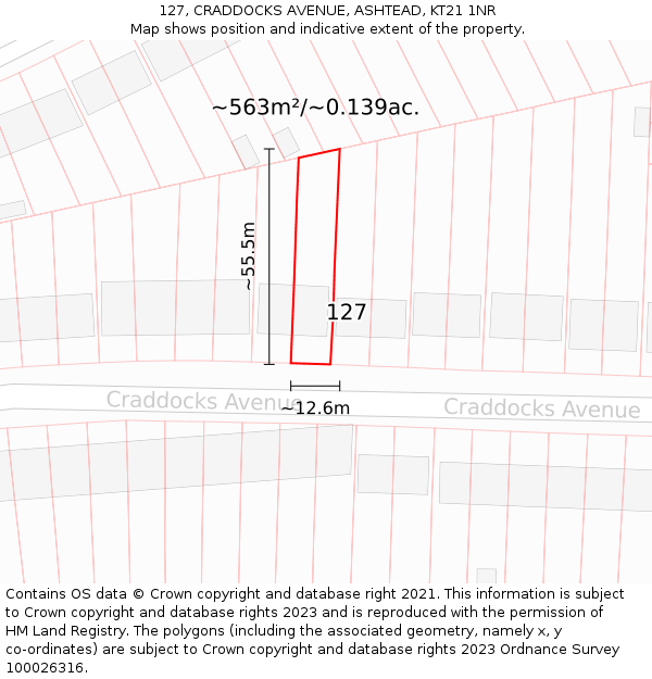 127, CRADDOCKS AVENUE, ASHTEAD, KT21 1NR: Plot and title map