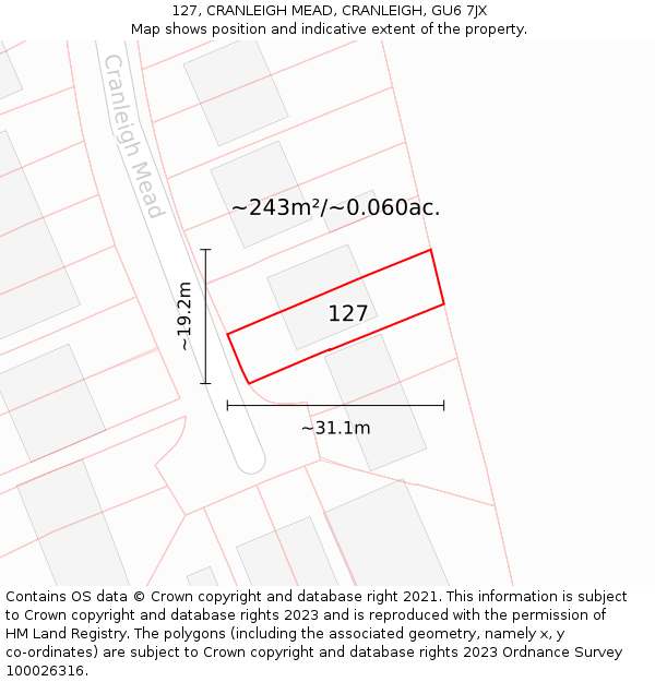 127, CRANLEIGH MEAD, CRANLEIGH, GU6 7JX: Plot and title map