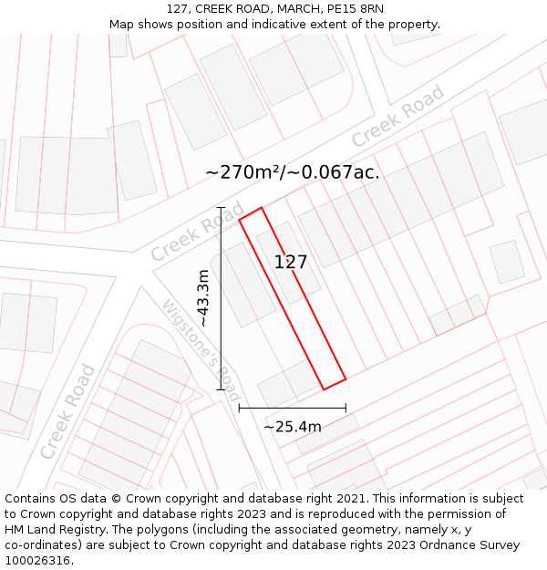 127, CREEK ROAD, MARCH, PE15 8RN: Plot and title map