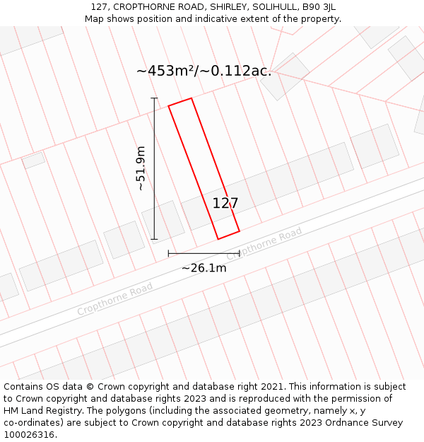 127, CROPTHORNE ROAD, SHIRLEY, SOLIHULL, B90 3JL: Plot and title map