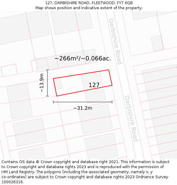 127, DARBISHIRE ROAD, FLEETWOOD, FY7 6QB: Plot and title map